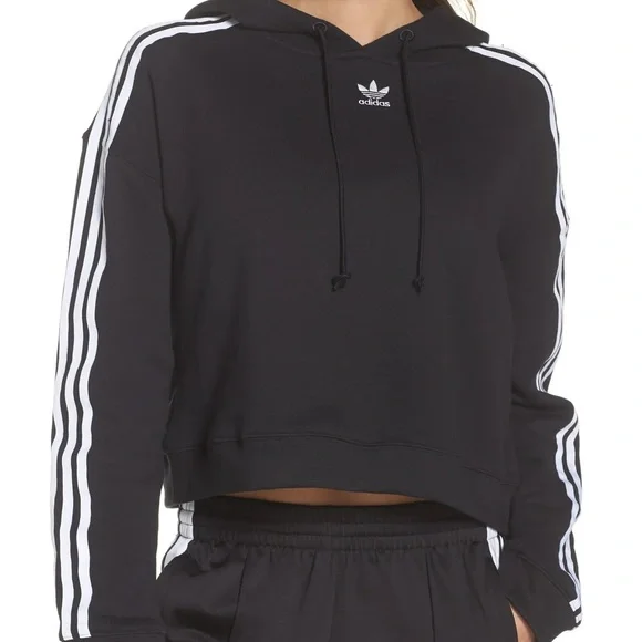 Adidas Originals Cropped Hoodie in Black - Picture 1 of 8